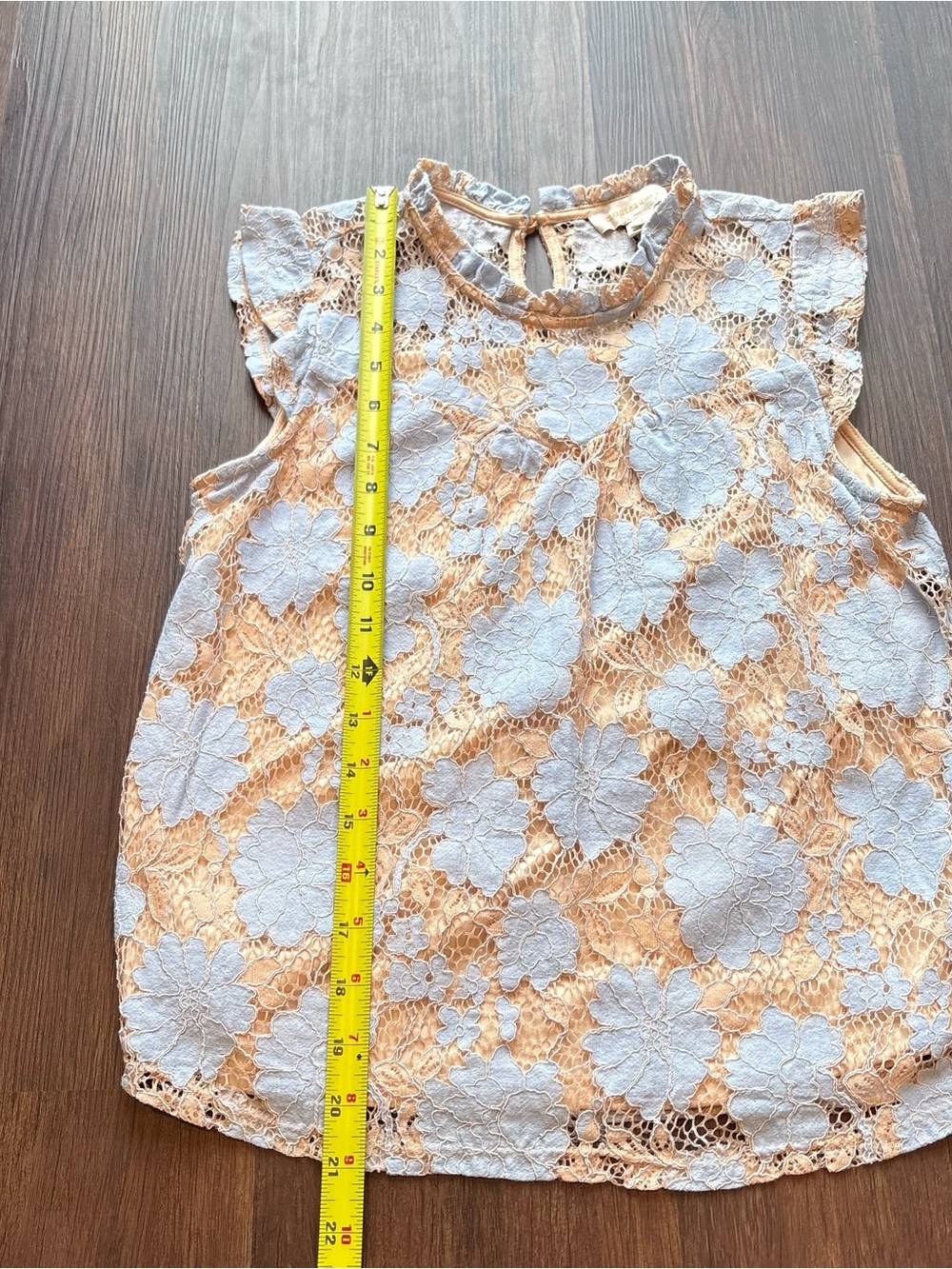 Monteau Coquette Light Blue Cream Floral Lace Flutter Sleeve Top Romantic Boho S - Picture 3 of 7